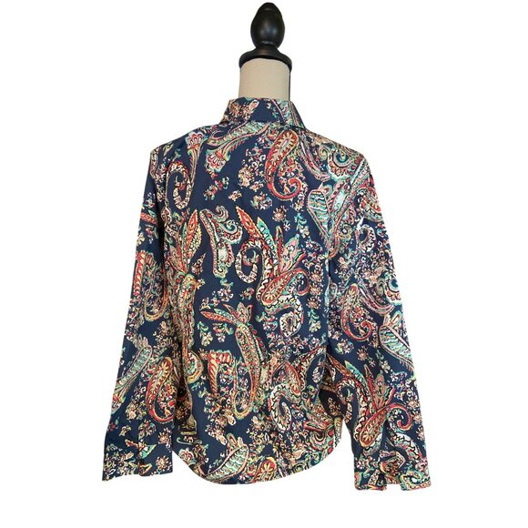 Chicos Womens Shirt Small Multicolor No-Iron Cotton Paisley Button-Up Boho Retro - Picture 2 of 11